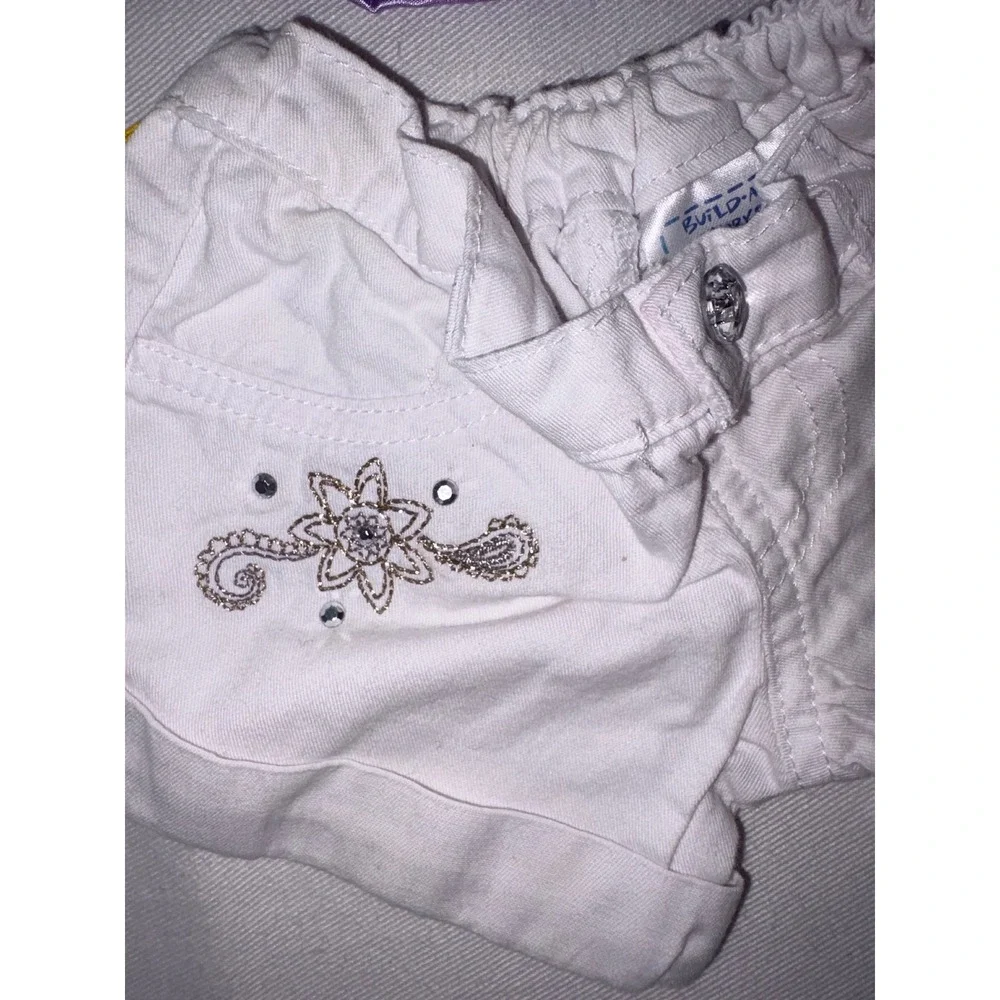 Build A Bear Purple Satin tunic Dress top Sparkle & White‎ Embellished Shorts
